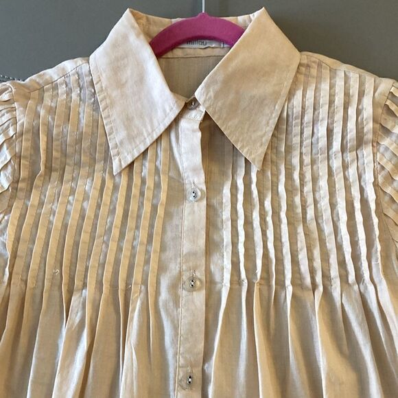 Millou Cotton Pin Tucked Tunic Blouse with Long Sleeve & Button Closure. Size S - Picture 5 of 9